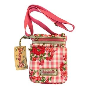 VTG Betsey Johnson Betseyville Floral Crossbody Bag RARE Pint White Gingham HTF